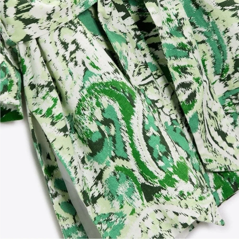 ZARA Linen Blend Printed Kimono Printed ✨ White + Green Size M/L - Picture 13 of 15